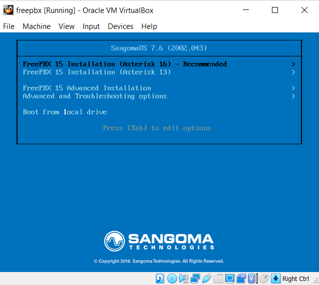 Gb1: Instal FreePBX di Virtua;Box