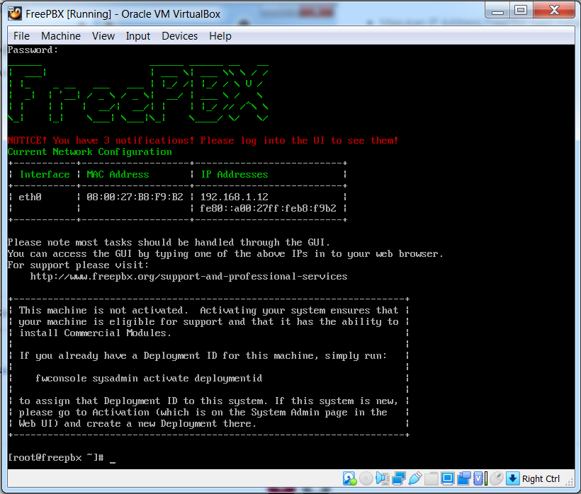 Gb9: Instal FreePBX di Virtua;Box