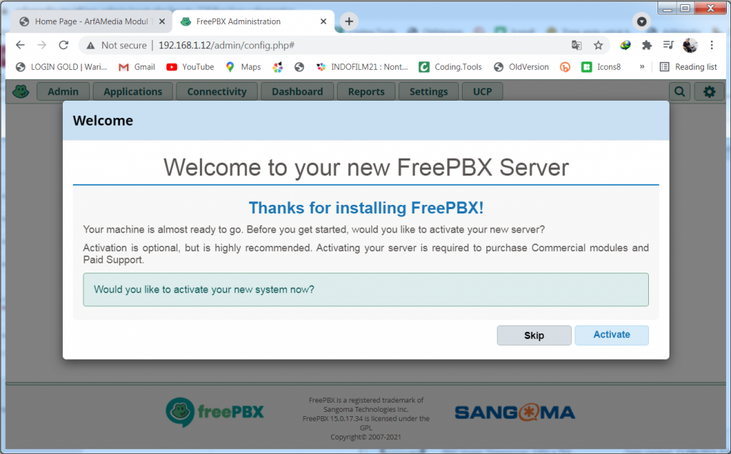 Gb14: Instal FreePBX di Virtua;Box